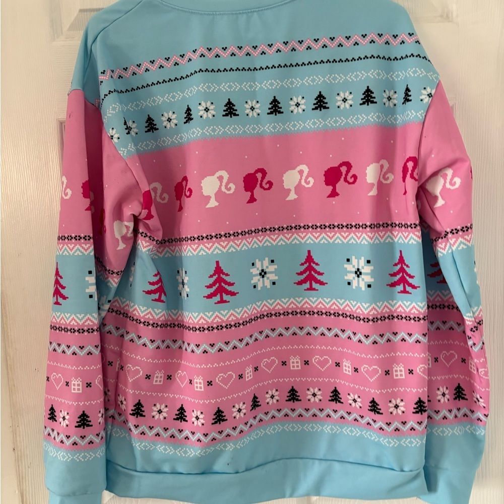 Barbie Pink Blue Fair Isle Christmas Sweater Cute Kawaii Holiday Pullover - Picture 4 of 8